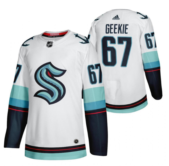 Men's Seattle Kraken #67 Morgan Geekie White Stitched Jersey Men's Seattle Kraken #67 Morgan Geekie White Stitched Jersey